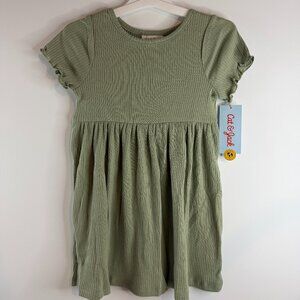 NWT Size 3T Cat & Jack Light Olive Green Short Sleeved Dress For Toddler
